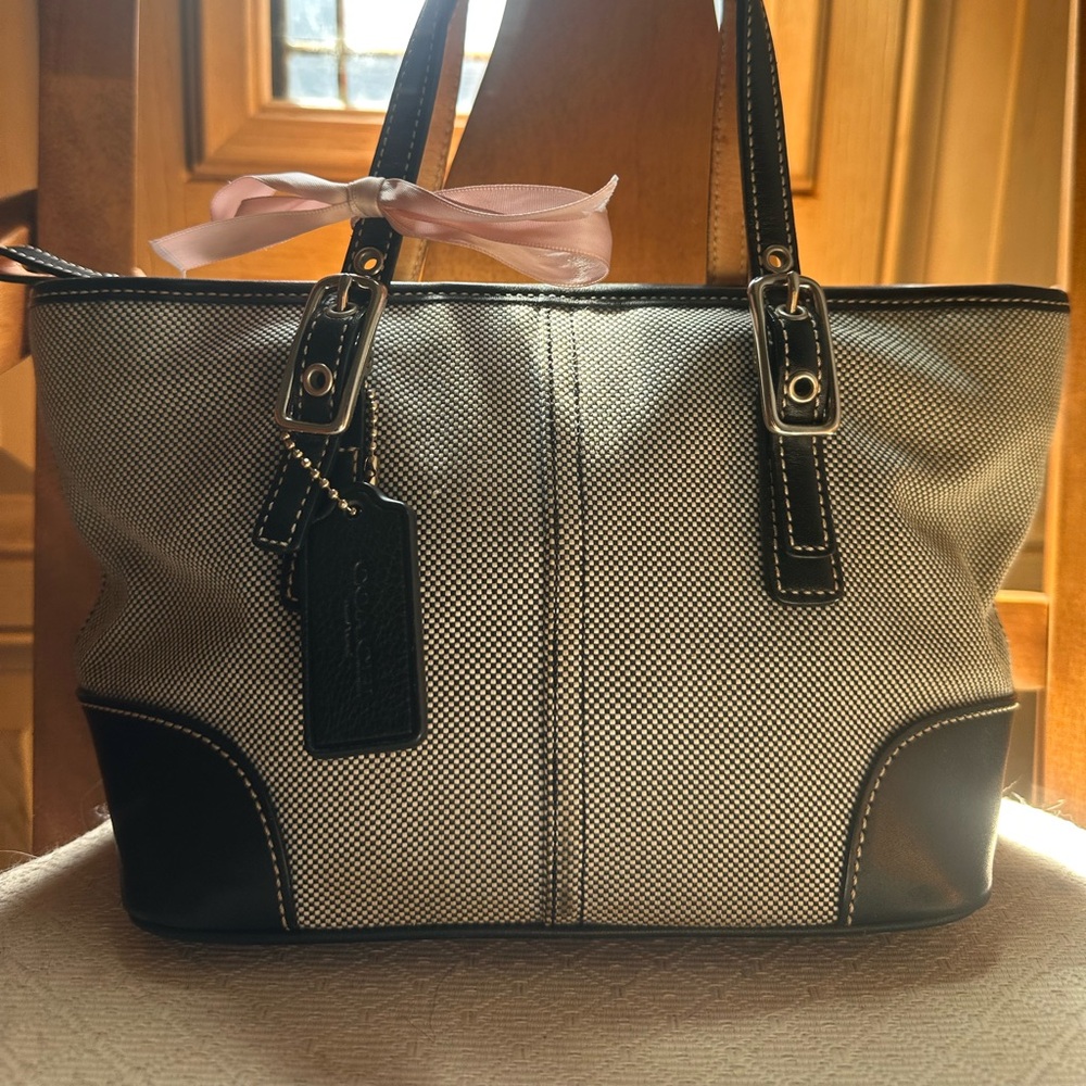 Coach  Canvas Tote Bag in Black and White